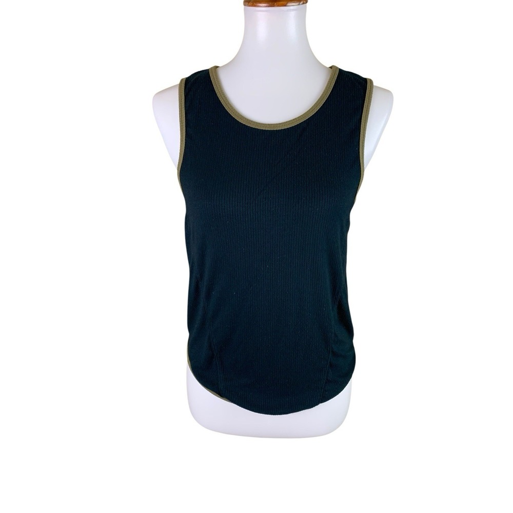 Daily Practice Black Olive Ribbed Sleeveless Tank Top Contrast Trim Women's L